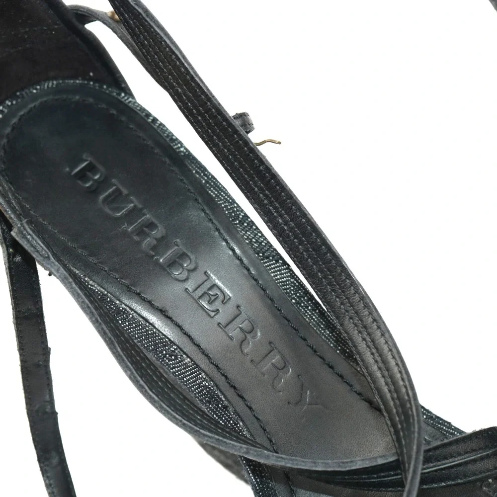 Burberry Womens Sandals Size 40 10 Black Leather Espadrille Wedge Studded Shoes